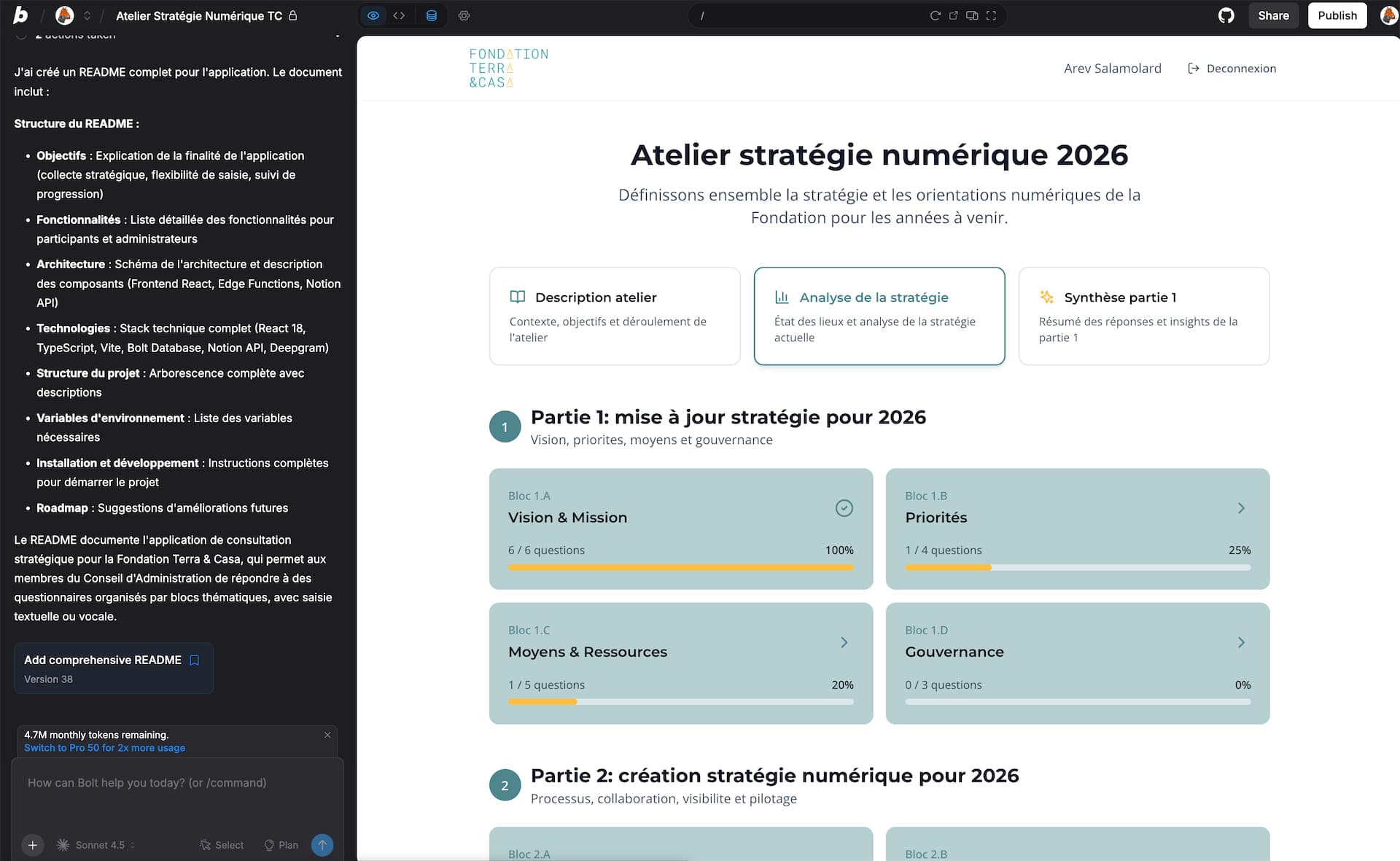 Le portail développé pour la Fondation Terra et Casa pour établir leur stratégie numérique 2026